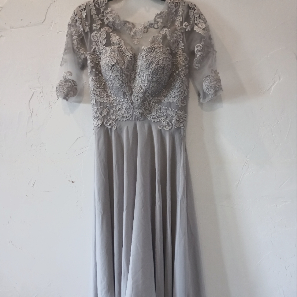 junytDing Chiffon Formal Evening Party Dress in soft gray